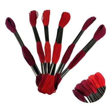 Imagem de Kit 6 Meadas Linha De Bordar Bordado Manual Ponto Cruz - ADB, Vermelho
