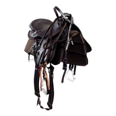 Imagem de Sela Australiana De Arco Marrom Inox Luxo 16 Polegadas + Acessórios - 