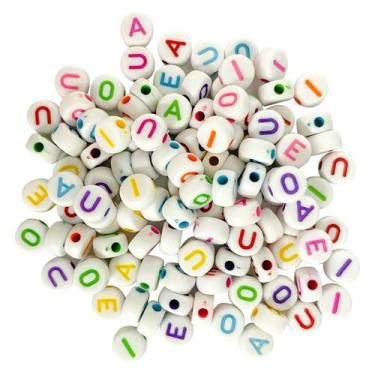 Imagem de Entremeio miçangas de Letras Vogais redondas e quadradas decore seu ar