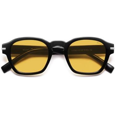 Imagem de SOJOS Óculos de sol vintage retrô quadrado polarizado masculino ajuste padrão moderno feminino SJ2382, Armação preta, lente amarela, 50-24-140