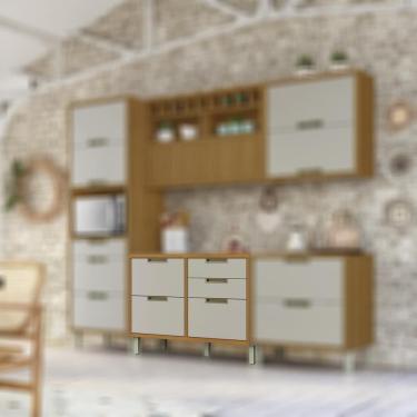 Imagem de Balcão Armário Cozinha 1 Porta 4 Gavetas Marrom Off White