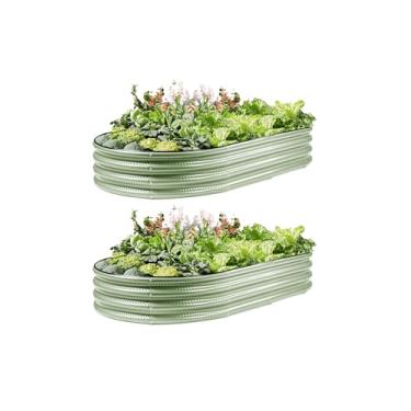 Imagem de Pacote com 2 camas de jardim arredondadas de 10 x 5 x 3 m, canteiros elevados galvanizados para vegetais, flores e ervas ao ar livre, canteiros de jardim elevados de metal resistente, resistente à