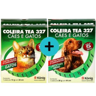 Imagem de Kit 2 Coleiras TEA 327 König Gatos + 2 coleiras TEA Cães Médios - Koni