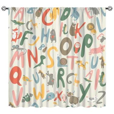 Imagem de Wallira Cortinas de alfabeto educativas ABC, desenhos animados engraçados para crianças, decoração de aprendizagem de animais fofos, tratamentos de janela para meninos e meninas, quarto de bebê, sala