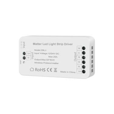 Imagem de ngnsky Matter Smart Controlador de fita de luz LED de alta potência funciona com Homekit e Alexa, controle de voz, 5V-24V/25A 600W (GRBCW)
