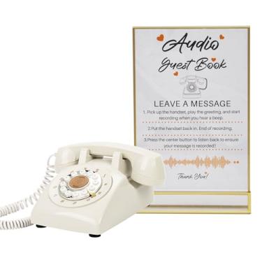 Imagem de FiayaCom Telefone de casamento com livro de convidados de áudio, preserve suas ocasiões especiais, mensagens de áudio personalizadas, para casamento, festa, confissão (branco + placa)