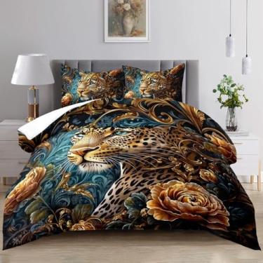 Imagem de Raphus cucullatus Conjunto de edredom de guepardo dourado, Queen, animal africano tropical, 3D, leopardo, cama preta, lençol com estampa de guepardo, tamanho queen e leopardo