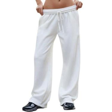Imagem de Calça de moletom feminina FACDIBY, perna larga, cintura alta, branca L