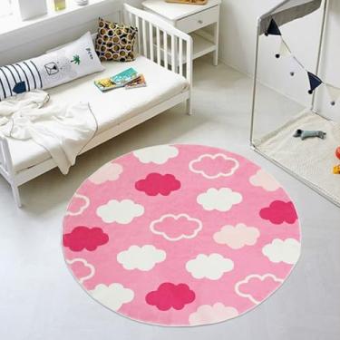 Imagem de USTIDE Tapete redondo rosa para crianças, 1 m, macio, design de nuvem, para quarto de crianças, quarto, sala de jogos, berçário (nuvem rosa, 99 cm)