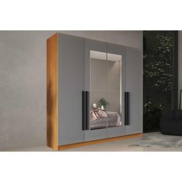 Imagem de Guarda Roupa Casal 4 Portas (2 C/ Espelho) E 4 Gavetas Valência Freijo/cinza - Politorno