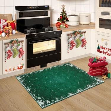 Imagem de RUGSREAL Tapete de Natal 2x3 Boho Tapete de piso antiderrapante Tapete decorativo de Natal Tapete para porta da frente Tapete de neve de boas-vindas Tapete de área de floco de neve para quarto, sala