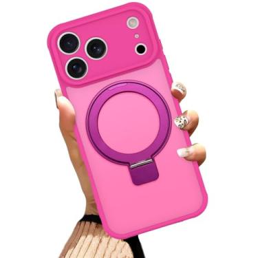 Imagem de AIGOMARA Capa de telefone para iPhone 17 Pro de 6,3 polegadas [compatível com MagSafe] Capa magnética rosa choque com protetor de tela TPU macio + capa de telefone de policarbonato rígido à prova de