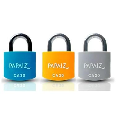 Imagem de Kit 3 Cadeados em Alumínio 30mm CA30 Azul, Laranja e Prata – Alta Resistência e Segurança