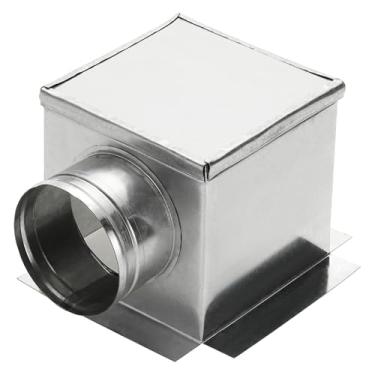 Imagem de PATIKIL Caixa de registro de teto HVAC de 90 graus, 15 x 15 x 10 cm, conector de ventilação de caixa de dutos de aço galvanizado para difusor de saída de ventilador de ar condicionado HVAC, serve para