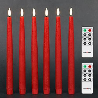 Imagem de Rhytsing Velas cônicas sem chama de 29 cm com temporizador, mesa de jantar operada por bateria, castiçal longo, cera rústica, LED branco quente, 2 controles remotos incluídos - conjunto de 6