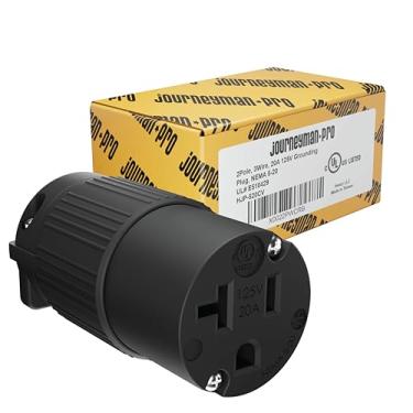 Imagem de Journeyman-Pro 520CV 20 Amp 120-125 Volt, NEMA 5-20R, 2Pole 3Wire, Lâmina reta, plugue fêmea cabo de substituição conector de saída, PVC de nível comercial, BLACK 1-PACK, Black