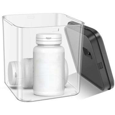 Imagem de Caixa de armazenamento com trava de senha compacta e transparente com autocontrole para celular, dispositivo de jogos, lanches, geladeira, seguro