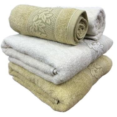 Imagem de Jogo de Toalhas Banho Provence 4 pçs 100% Algodão 430g/m2 Grossa Macia Barra Jacquard Textura Karsten