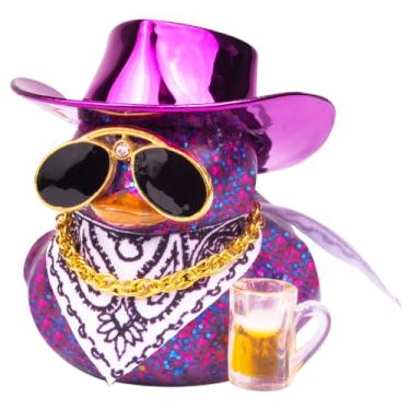 Imagem de MuMyer Decoração de painel de carro de pato de borracha colorida, ornamentos de patos de carro com mini chapéu de caubói colar de óculos de sol