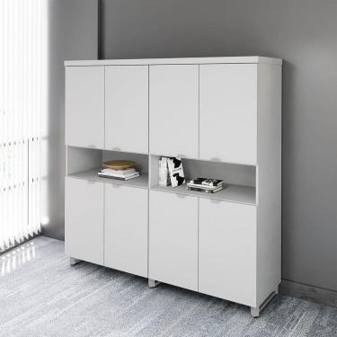 Imagem de Armário Estante Para Escritório com 8 Portas de Abrir e 2 Nichos F5 Office Cinza