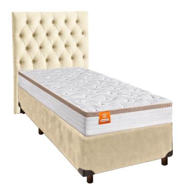 Imagem de Cama Box + Colchão Solteiro Molas Ensacadas Isis Real Inducol + Cabeceira Estofada