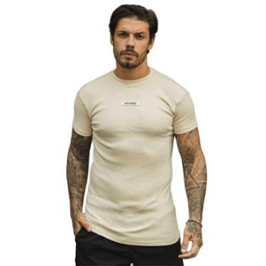 Imagem de Camiseta Slim Canelada Borracha Estilo Americano Streetwear Justa ao Corpo Ribana Creme-Masculino