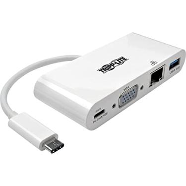Imagem de Tripp Lite Conversor adaptador de vídeo USB C para VGA 1080p com cubo USB-A, porta de carregamento USB-C PD e porta Ethernet Gigabit, compatível com Thunderbolt 3, USB Tipo C, USB-C, USB Tipo-C (U444-06N-VGU-C)
