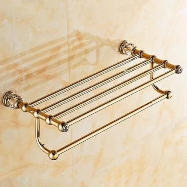 Imagem de Prateleiras De Banheiro Suporte De Papel Higiênico De Latão Sólido De Ouro Zircônio De Luxo, Suporte De Trilho De Barra De Toalha Polida, Anel De Toalha De Base Redonda, Towel Rack 1