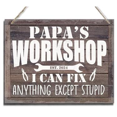 Imagem de BQL Arte De Parede Rústica Madeira Impressa Para Pendurar - Placa Vintage "Oficina Do Papai, Consigo Consertar Qualquer Coisa, Exceto Coisas Estúpidas" Presente Dia Dos Pais Ou Vovô