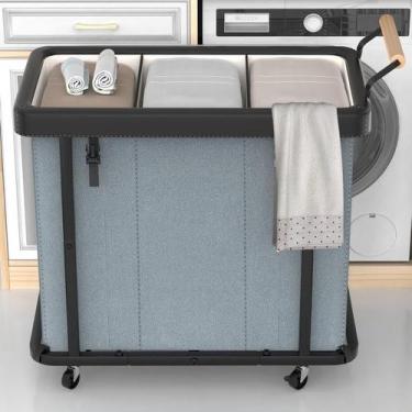 Imagem de Cesto de roupa suja Elowen 230L de 3 seções com rodas e tampa