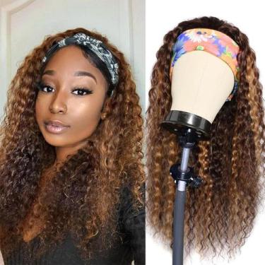 Imagem de Peruca com bandana Punmasa Human Hair Highlight Ombre Deep Wave