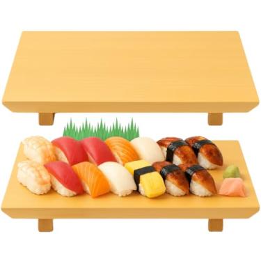 Imagem de JapanBargain 4083, Prato de servir de sushi, placa de bambu japonês, bandeja de servir alimentos em forma de geta, 33 cm x 19 cm, pacote com 2