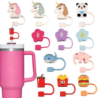 Imagem de YAQUEYATRUES 12 Capas de Canudo 3D de Silicone, 10 mm de Diâmetro, Projetadas para Stanley, Capa de Canudo para Crianças, Mulheres, Xícara de Café e Garrafa de Água, Reutilizável