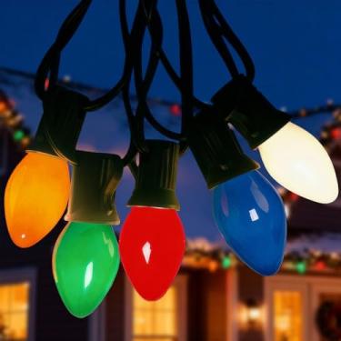 Imagem de Konictom Cordão de luzes LED C7, luzes multicoloridas de cerâmica retrô com 27 lâmpadas LED vibrantes (2 sobressalentes) em fio verde – perfeito para decoração de Natal, festas, quintal e casamento