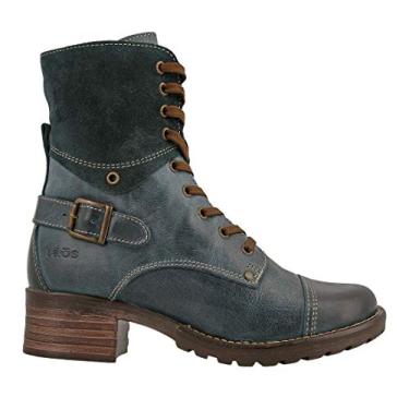 Imagem de Bigfanshu Botas femininas de cano curto com cadarço e cano baixo de inverno confortáveis quadradas com salto médio, Azul, 38 M EU