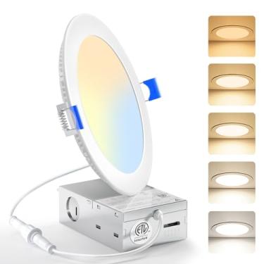 Imagem de YAYIT 1 pacote de luz de teto embutida de LED ultrafino 5CCT de 15 cm com caixa de junção, 2700K/3000K/3500K/4000K/5000K selecionável, 1100LM luz de fundo Wafer sem lata regulável, 12W Eqv 110W-ETL