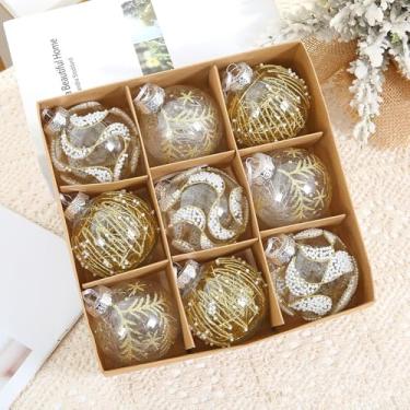 Imagem de Bolas de Natal, 9 peças, 8 cm, bolas de Natal, champanhe, pingente de decoração de árvore de presente para decoração de guirlanda de Natal (dourado)