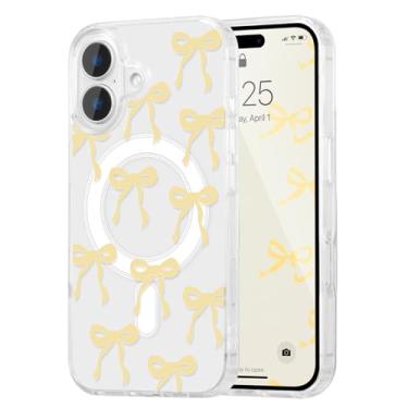 Imagem de UEEBAI Capa magnética para iPhone 17, capa de arco compatível com MagSafe, fita fina sem fio, estética, capa protetora antiamarelamento à prova de choque para mulheres e meninas - amarela