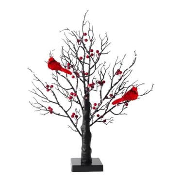 Imagem de Whtkoph Luminária de Mesa de Bétula, Centro de Mesa Iluminado com Frutas Vermelhas de Natal para Lareira de Quarto, Festa de Aniversário