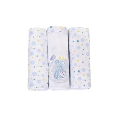 Imagem de Kit 3 Cueiros para Bebê 80x80cm 100% Algodão com Estampas Suaves – Toque Macio, Respiráveis, Ideais para Enxoval e Maternidade (Azul)