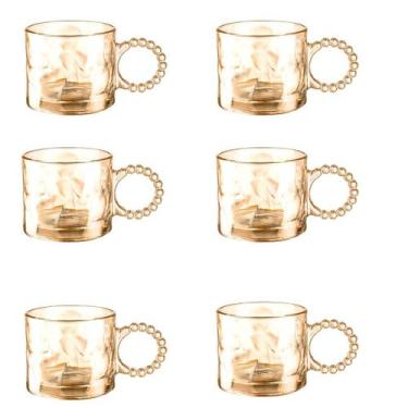 Imagem de kIT CANECA COM 6 UNI AMBAR 300ML VIDRO ALÇA XICARA RESISTENTE MESA COP