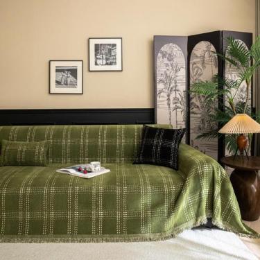 Imagem de Capa de sofá HANDONTIME Chenille para cães e gatos, 3 lugares, verde