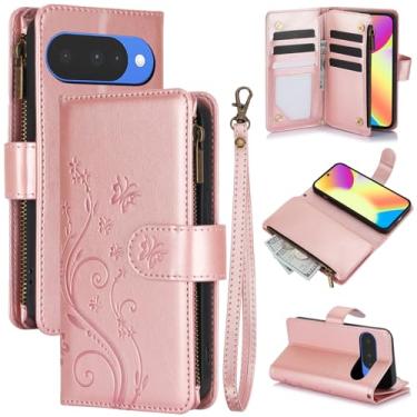 Imagem de Capa carteira para Google Pixel 9 Pro, couro sintético e TPU à prova de choque, 6 compartimentos para cartões/compartimento para dinheiro/bolso com zíper, fecho magnético, alça de pulso removível