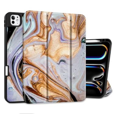 Imagem de DONGKE Capa para iPad Pro de 11 polegadas (M5 2025 / M4 2024, 6ª e 5ª geração) – [Suporte de lápis embutido] Capa ultrafina de couro sintético com três dobras na parte traseira de TPU macio, despertar