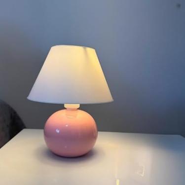 Imagem de Luminária de Mesa Estilo Bolinha em Cerâmica - Abajur Moderno com Soquete E27 para Quarto e Escritório(Rosa Claro)