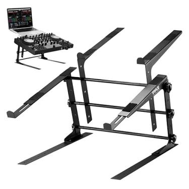 Imagem de Pyle Suporte portátil duplo para laptop – mesa de pé com altura ajustável, design ergonômico e pinos antiderrapantes para mixer DJ, equipamento de som, estação de trabalho, jogos e uso doméstico – PLPTS38, preto
