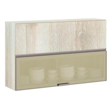 Imagem de Armário Basculante Misto 120cm 1 Porta Fechada 1 Porta Com Vidro Reflecta Bronze Luci Legno Crema