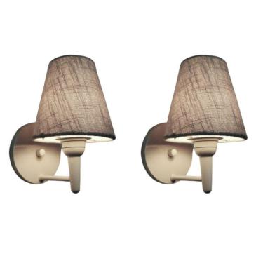 Imagem de Kit-2 Arandela Cone Md-2004 Base Branco Cúpula Em Tecido 14-14x07cm Cinza - Bivolt