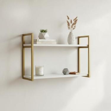 Imagem de Estante Suspensa, Prateleira Nicho Rack em Estilo industrial Duas Posições Metalon e Mdf Dourado Rose Preto Branco(DOURADO)
