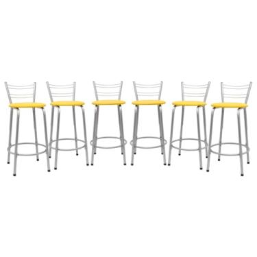 Imagem de Kit 6 Banquetas Flórida 60cm Estrutura Prata Ideal Cozinha Gourmet Área de Lazer Piscina Balcão Bancada Bistro Bar (Assento Amarelo)